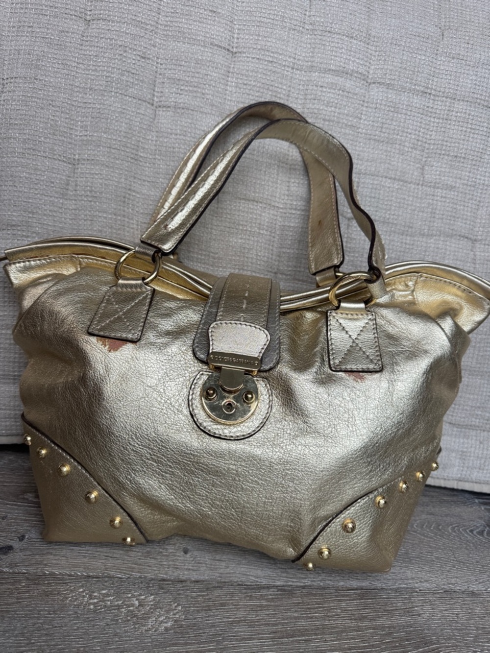 Dolce & Gabbana Metallic Gold Studded Shoulder Bag